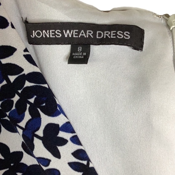Jones Wear Sleeveless Navy/White Polyester Business Casual Print Dress Size 8 - Picture 6 of 12